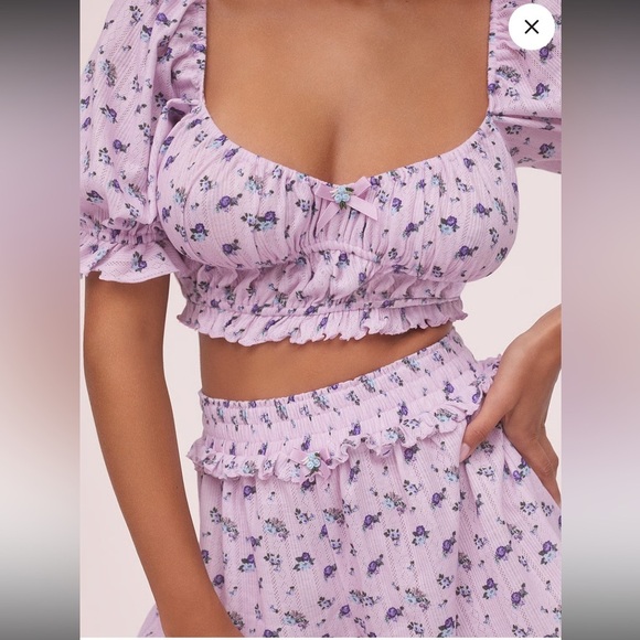NWOT Never Worn For Love And Lemons Purple Pajama Set with Puff Sleeves Size XS - Picture 2 of 10